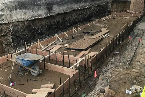 Wood forms and rebar set for a small concrete pad